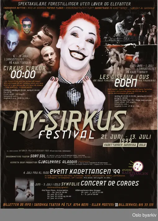 Plakat for Nysisrkus festival...Oslo byarkiv har ikke rettigheter til denne plakaten. Ved bruk/bestilling ta kontakt med Nordic Black Theatre (post@nordicblacktheatre.no)