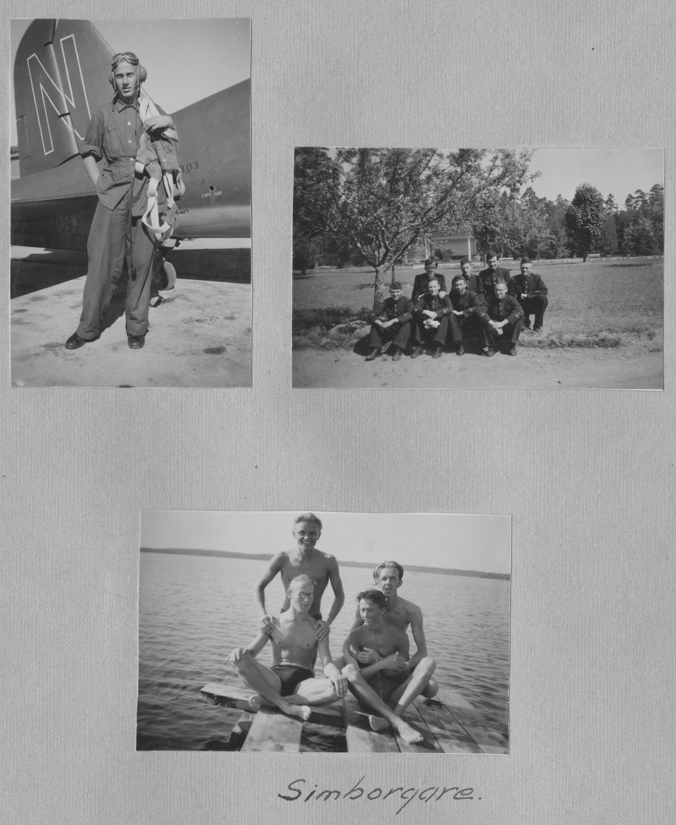 Fotoalbum från värnplikt på F 6 Västgöta flygflottilj under 1940-talet.

14 stycken albumsidor med 36 svartvita fotografier med motiv av flygplan, personal, värnpliktiga, umgänge på logemente och muckarkam.