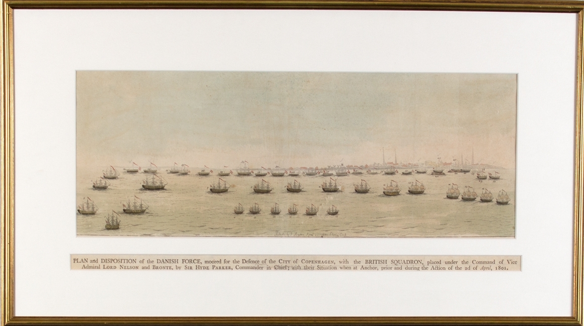 Den danske flåten har ankret opp for å beskytte København 2.4.1801, den britiske flåten under ledelse av viseadmiral Lord Nelson, Bronte og Sir Hyde Parker, har ankret opp og venter på å angripe.