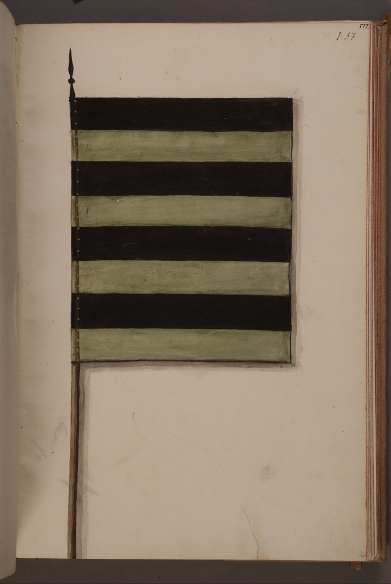 Avbildning i gouache föreställande fälttecken taget som trofé av svenska armén. Den avbildade fanan finns inte bevarad i Armémuseums samling.