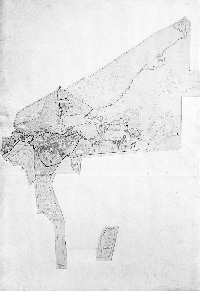 Wranér S. H., Stadsarkitekt. Plankarta över Gävle med omnejd. År 1939

