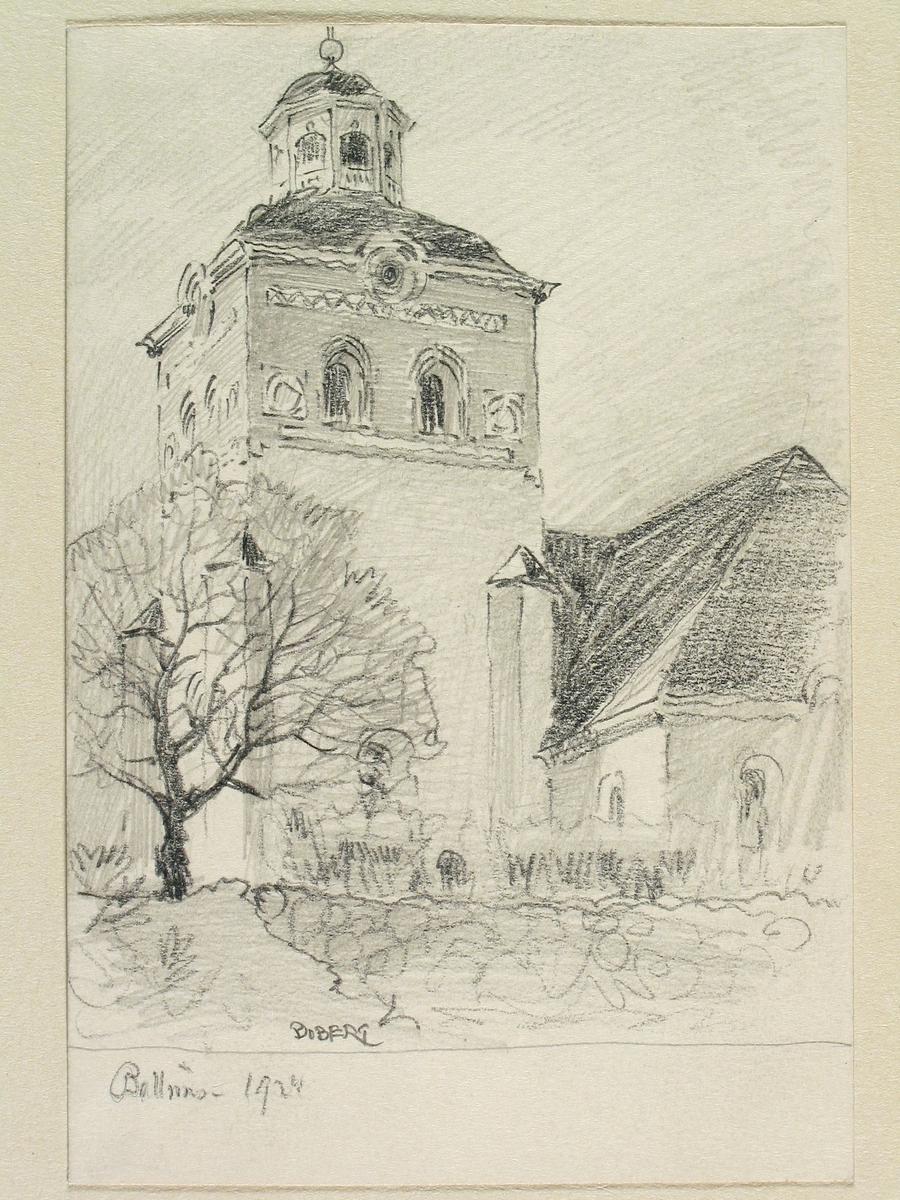 Hälsingland, Bollnäs kyrka. Teckning av Ferdinand Boberg