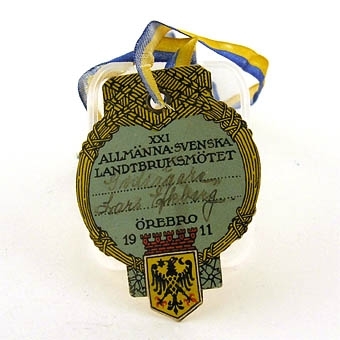 Enligt liggaren: Inträdeskort till 21:a allmänna svenska lantbruksmötet i Örebro 1911.