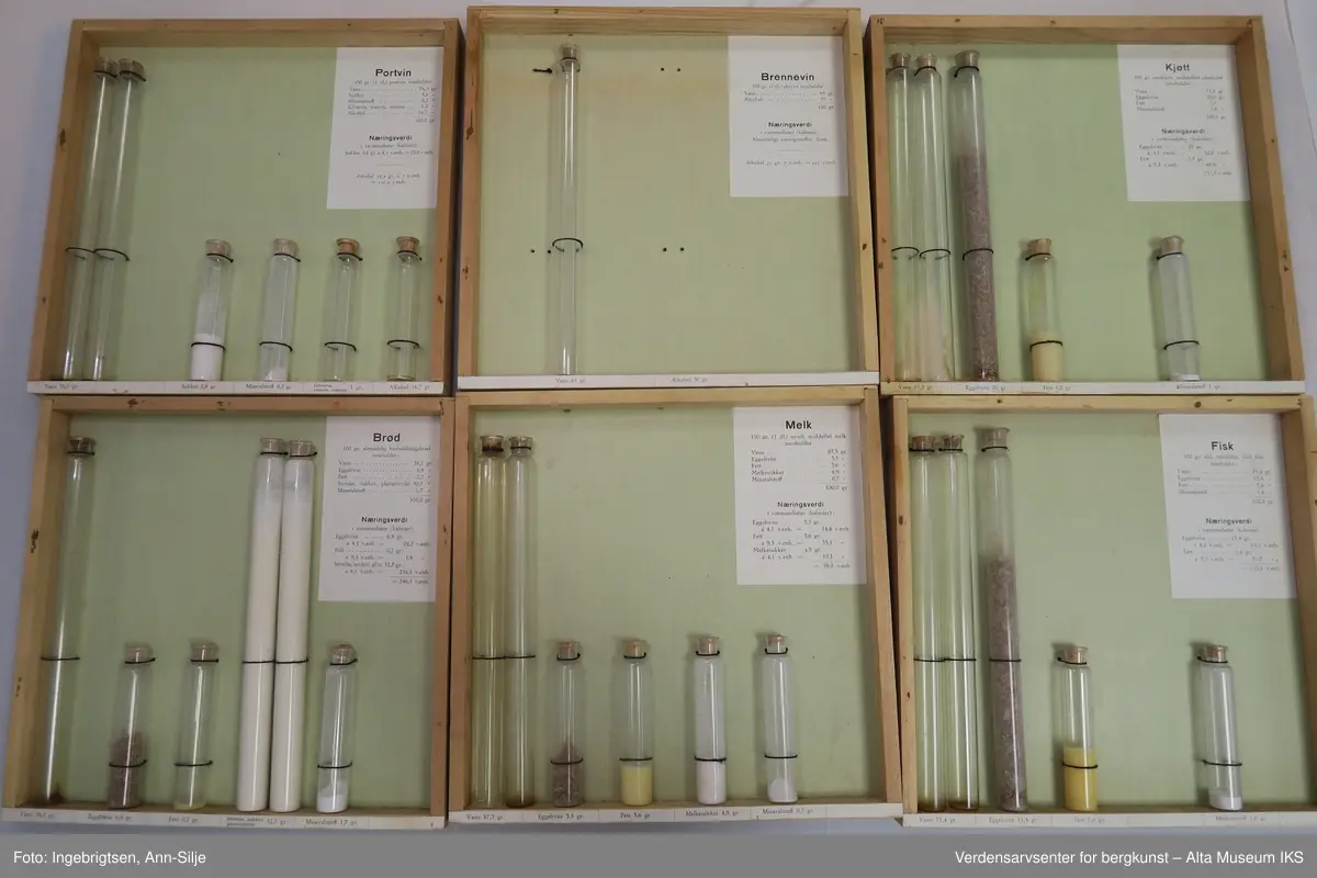 Form: Trekasse med forseglede glassrør festet til 6 trerammer.