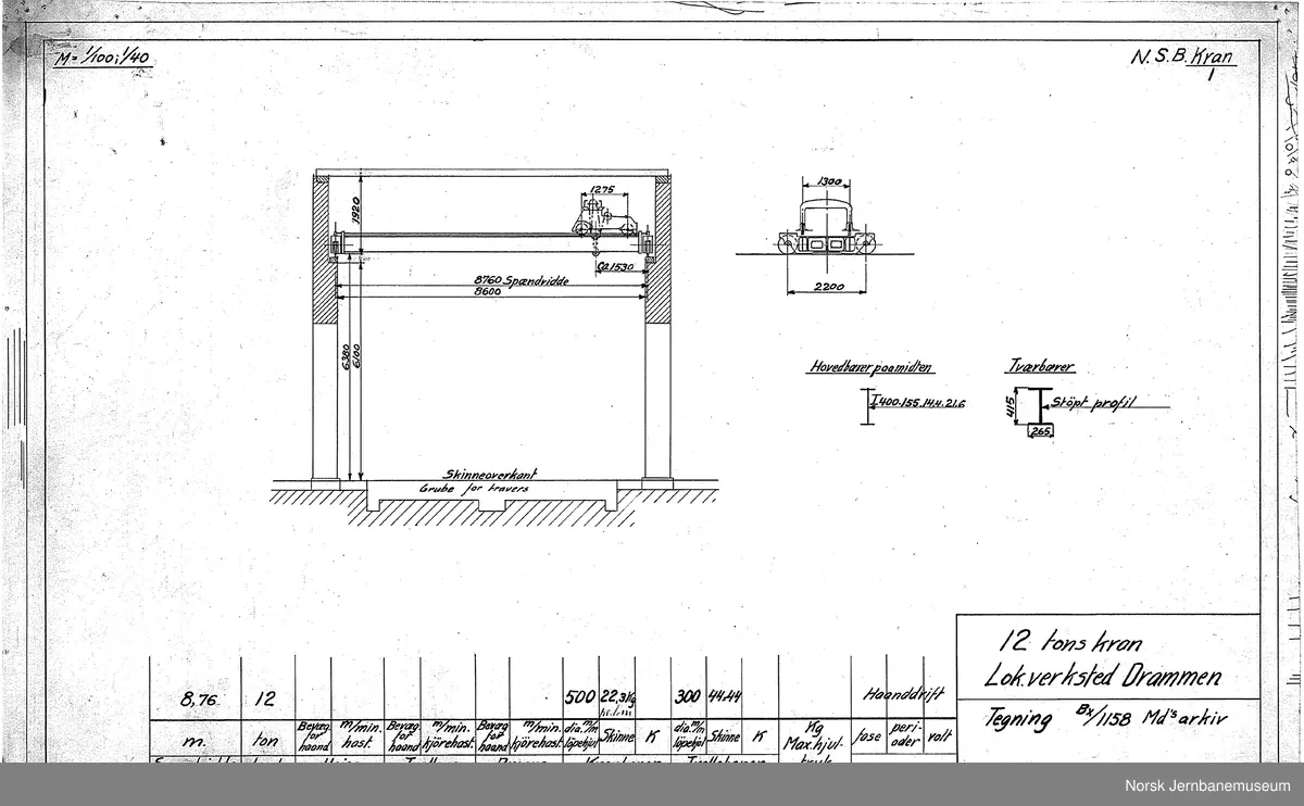 Oversiktstegninger fra NSB Verkstedkontoret
13 tegninger av kraner på jernbaneverkstedene