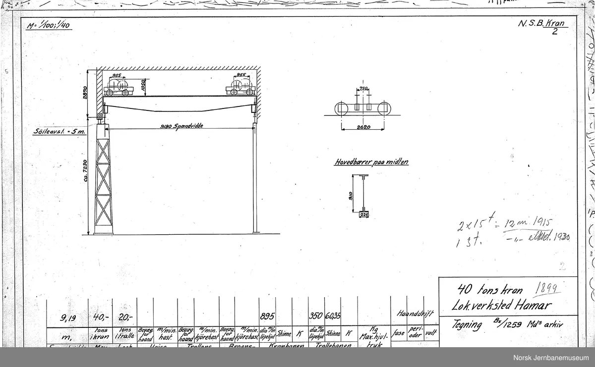 Oversiktstegninger fra NSB Verkstedkontoret
13 tegninger av kraner på jernbaneverkstedene