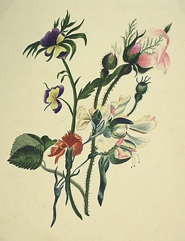 Enl. Liggaren: "Akvarell med blombukett utförd av Maria  Aurell 1849"