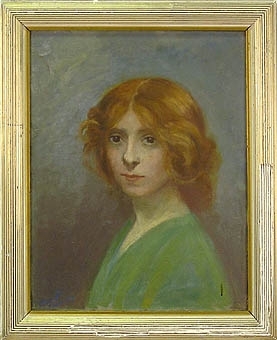 Enligt liggaren: Dam med rött hår, sign. Ag. de Frumerie 1903. Profilerad ram i guld och vitt.