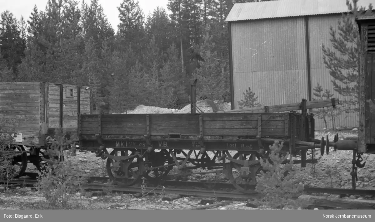 Grus- og bolstervogn litra MK nr. 1 fra Valdresbanen i samlingene til Norsk Jernbaneklubb på Kløftef
