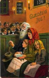 Julekort. Tegning fra kirkeinteriør. Poststempla 1912.