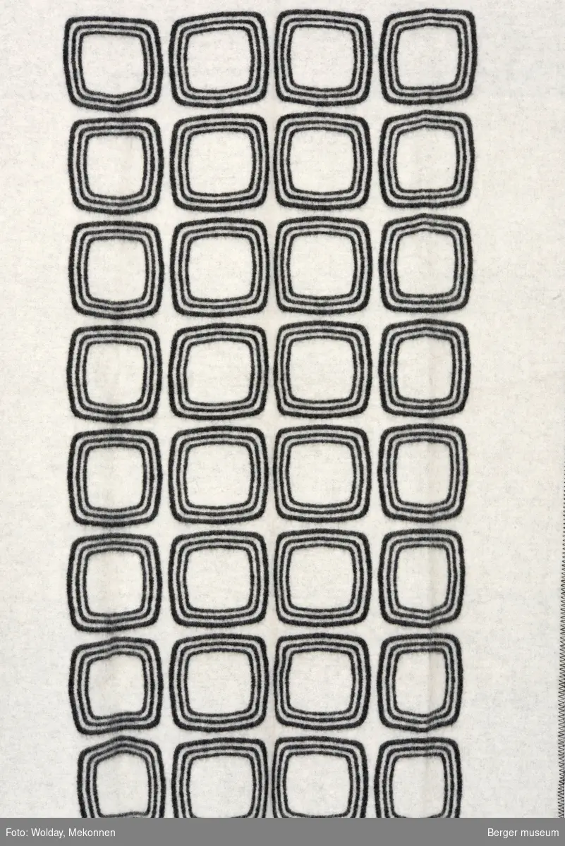 Grafisk mønster. Avrundede firkanter. Tre linjer inni hverandre, systematisk i rader