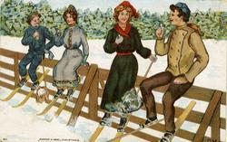 Julekort. Jule-og nyttårshilsen. Vinterlandskap. To kvinner 