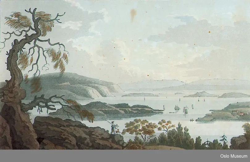 panorama, utsikt, fjord, festning, seilskip