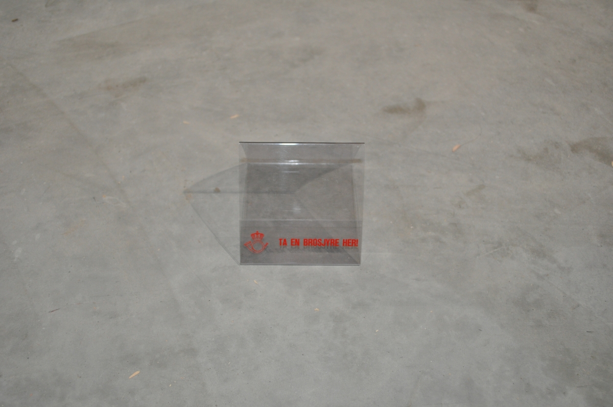 Trekantformet, stående brosjyreholder holder i gjennomsiktig plast