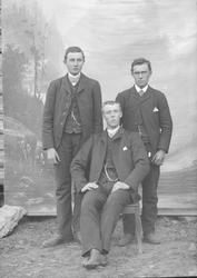 Portrett av tre menn. Petter Rønningslåen sitter foran.