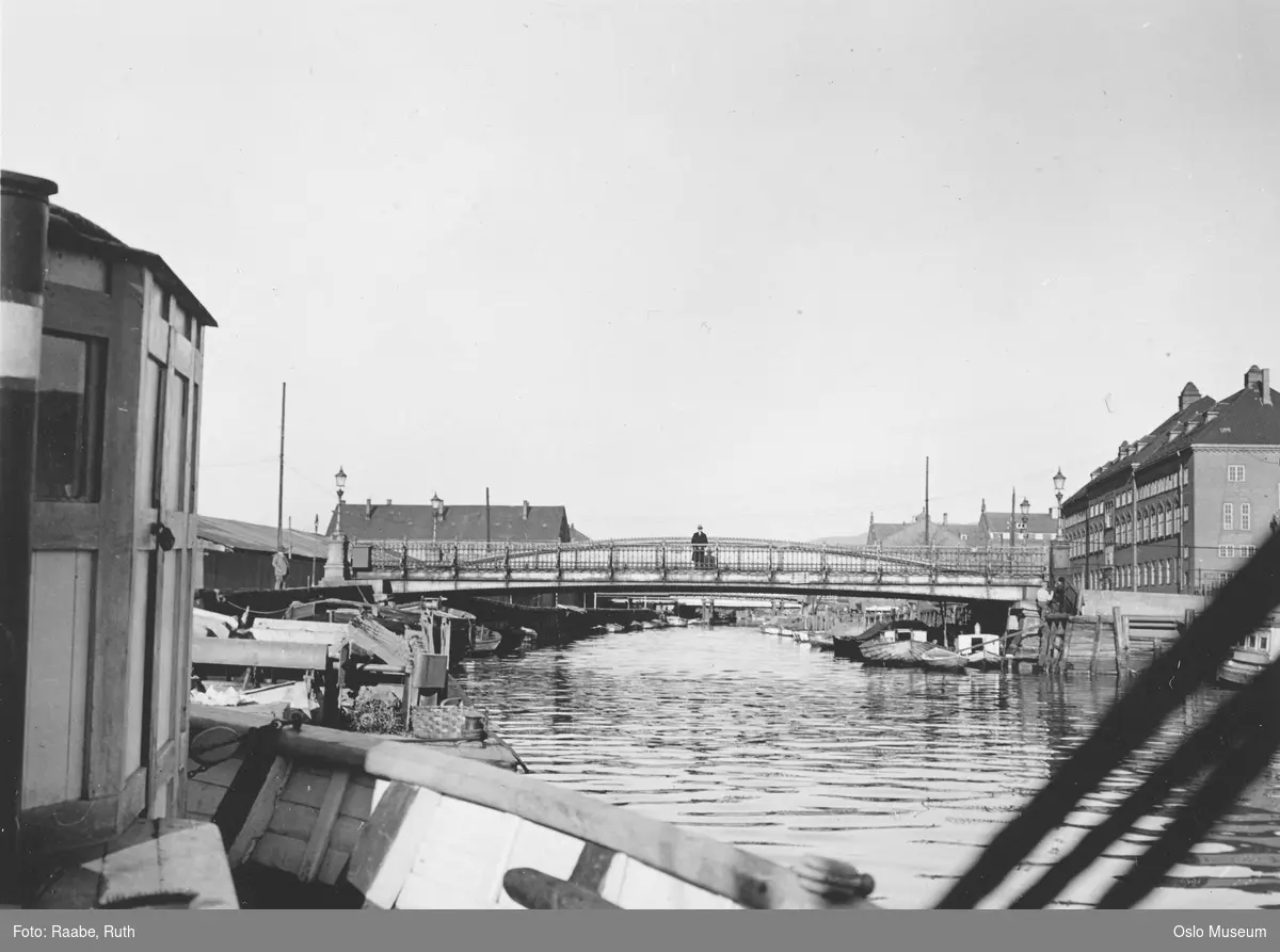 elv, båter, bru, mann, NSBs godsekspedisjon, Oslo tollsted