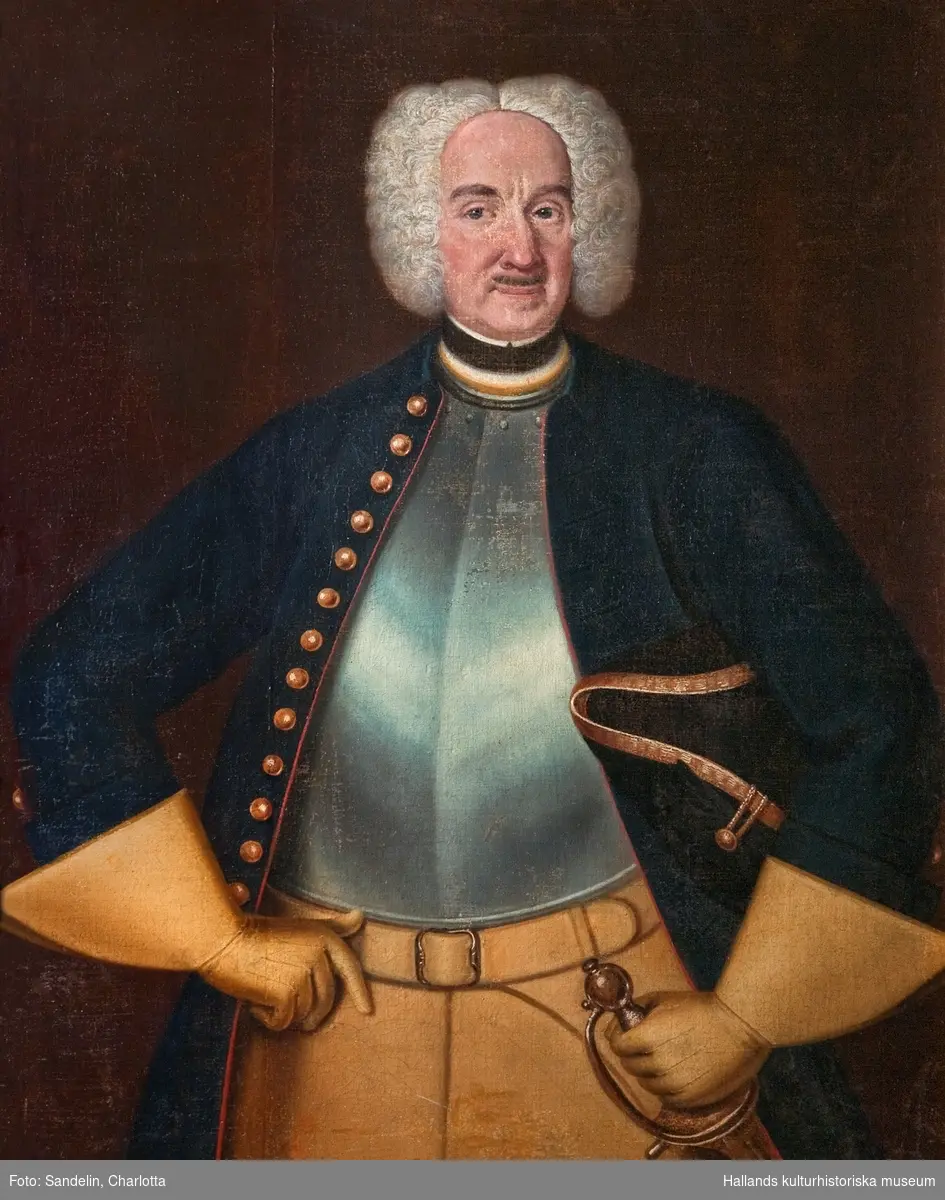 Oljemålning på duk. Porträtt av Abraham Bandholtz.  kommendant på Varbergs fästning åren 1737-1742.