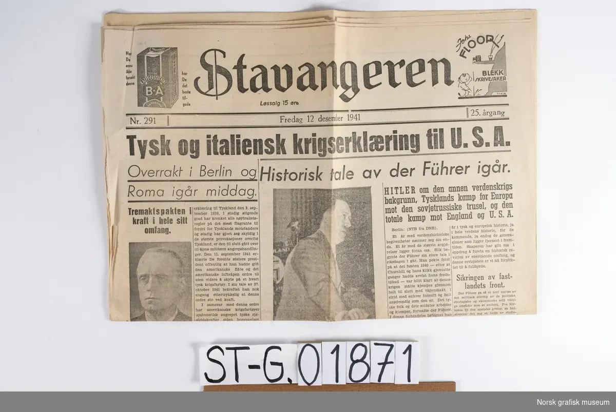 Stavangeren: Fredag 12. desember 1941.