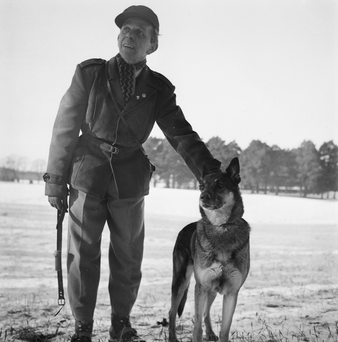 Skidans dag, man med hund, Uppsala, februari 1948