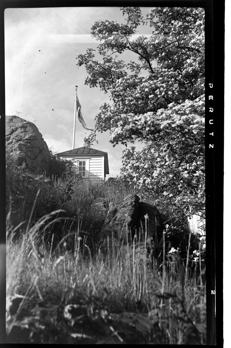 Lysthuset til Agnes Sundt sett nedenfra, Loshavn. Fotografert 1953.