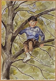Gutten i treet [Akvarell]