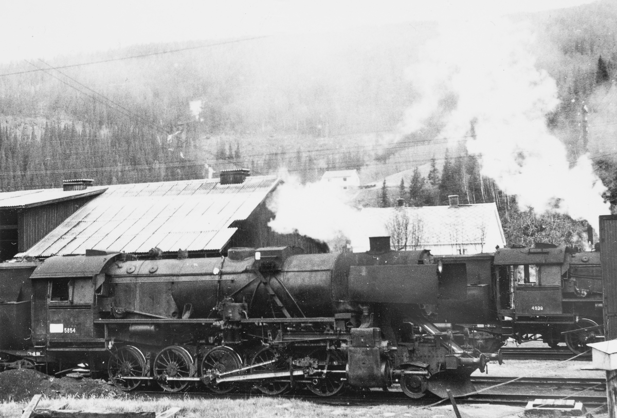 Damplokomotiv type 63a nr. 5854 og 4929 på Gudå stasjon.