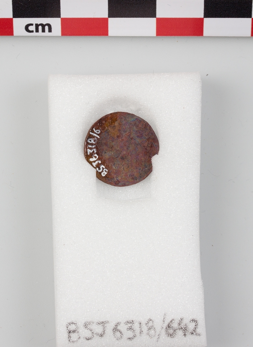 Mynt i metall, funnet i Vågen i Bergen.