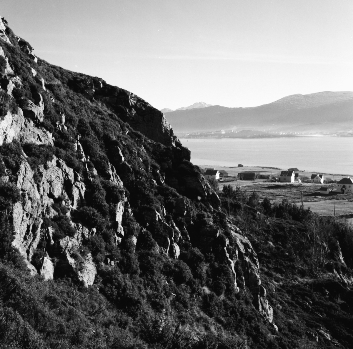 Prospektfotografi av en del av Skjong på Valderøya. I bakgrunnen er Ålesund by.