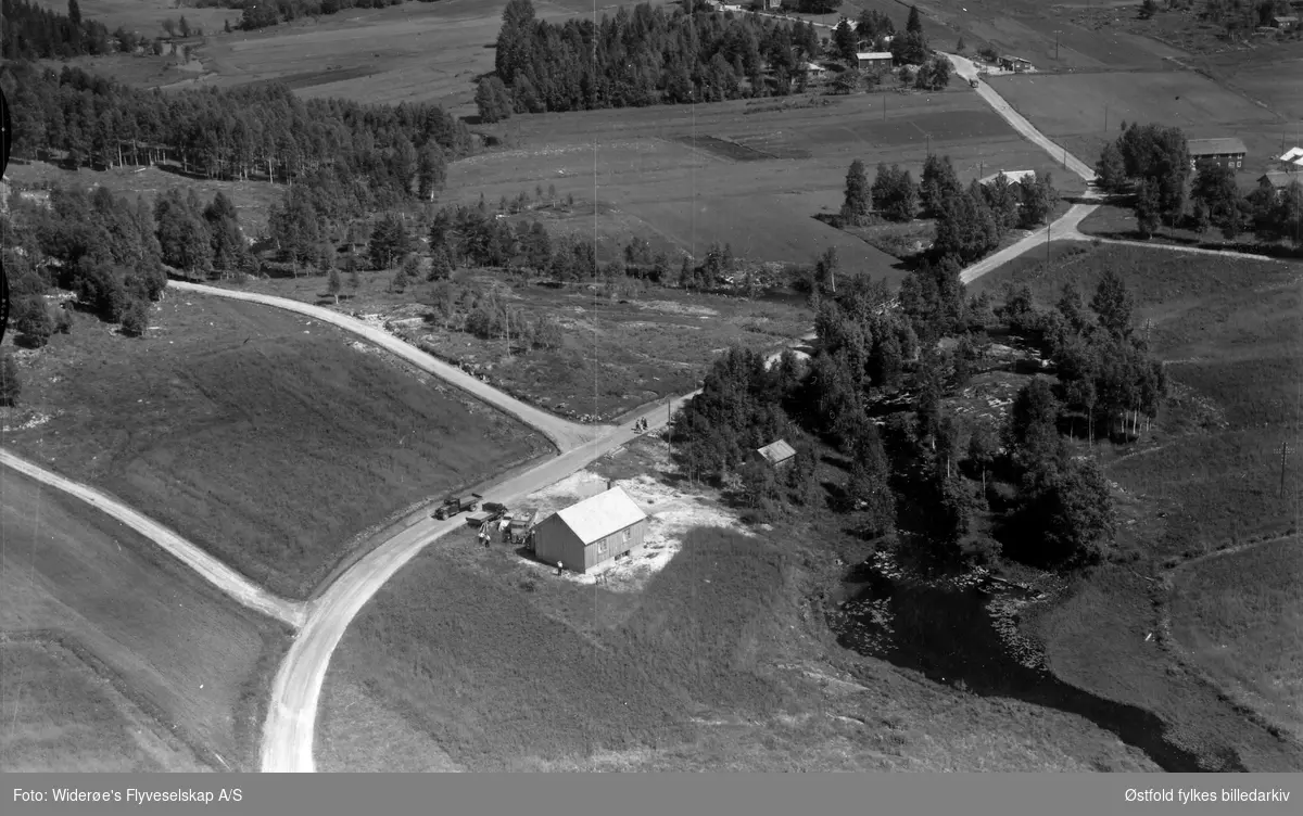 Kvernebru med Betel  bedehus 1953. Flyfoto fra Rømskog.