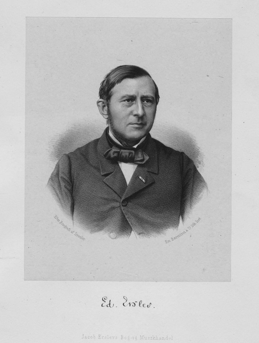 Portrett, brystbilde av Edvard Erslev, dansk geografisk forfatter (1824–1892)