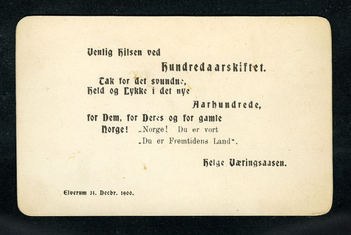 Helge Væringsaasens visitkort ved hundreårskiftet,1900