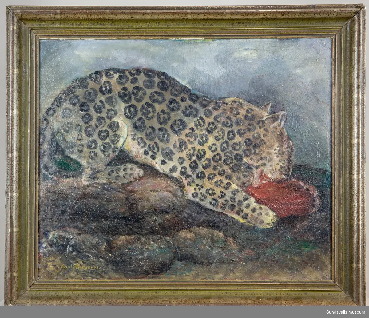Målningen återger en leopard.