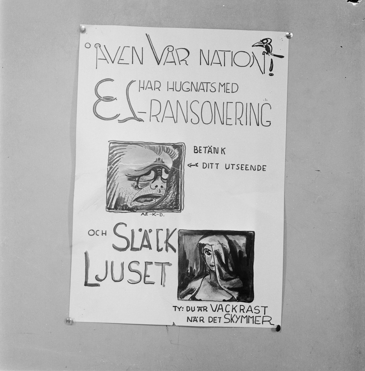 Värmlands nation, affisch om elransonering, Uppsala