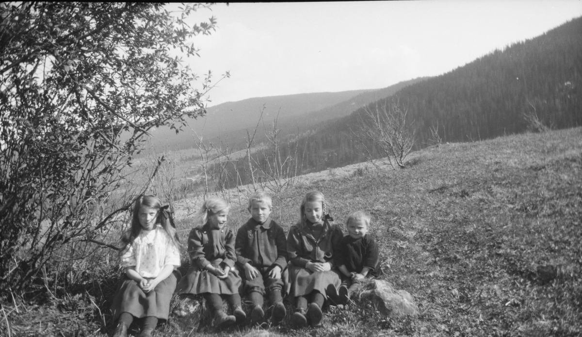 Fem barn ute i naturen