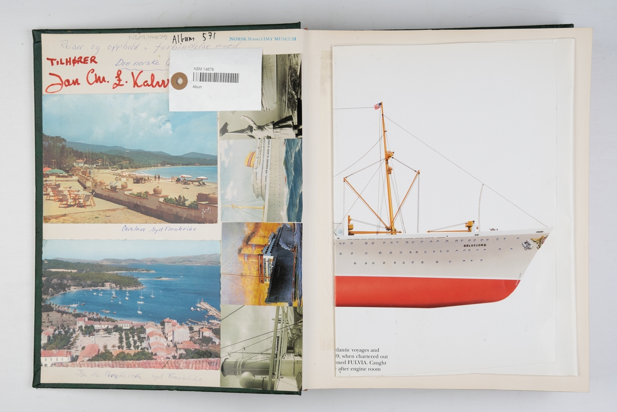Album med fotografier fra reiser og cruise med 'Bergensfjord' og 'Vistafjord', og fra dåp og overtakelse av 'Tanafjord', samt fotografier av 'Oslofjord' og 'Bergensfjord'