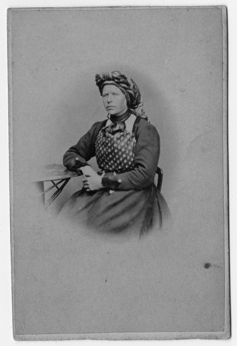 Fotosamling etter fotograf Knut Aslaksen Berdal. f. 1829 Einlaugdalen Vinje, d. 21.01.1895. Portrett av kvinne i folkedrakt