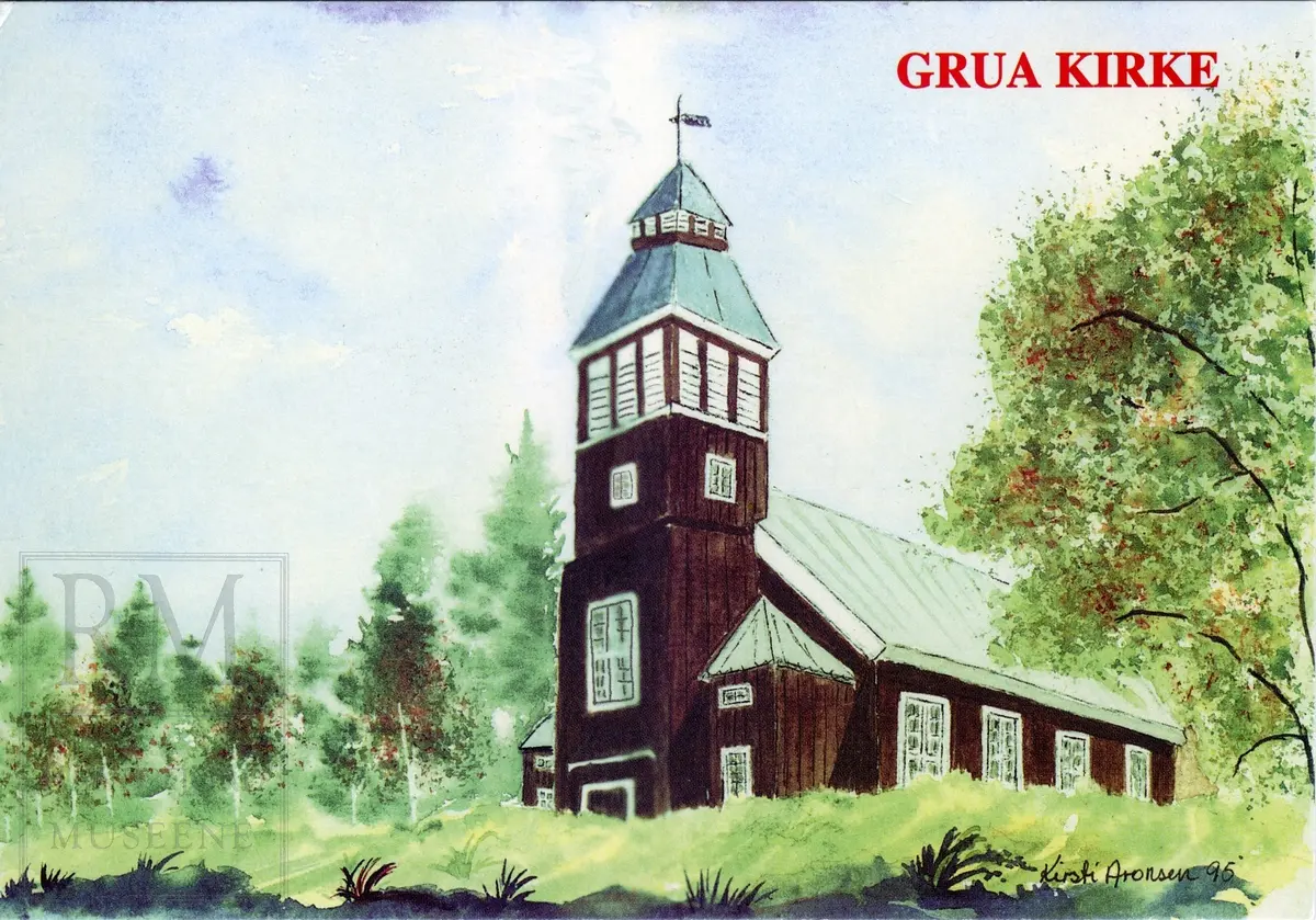 Postkort med Grua kirke