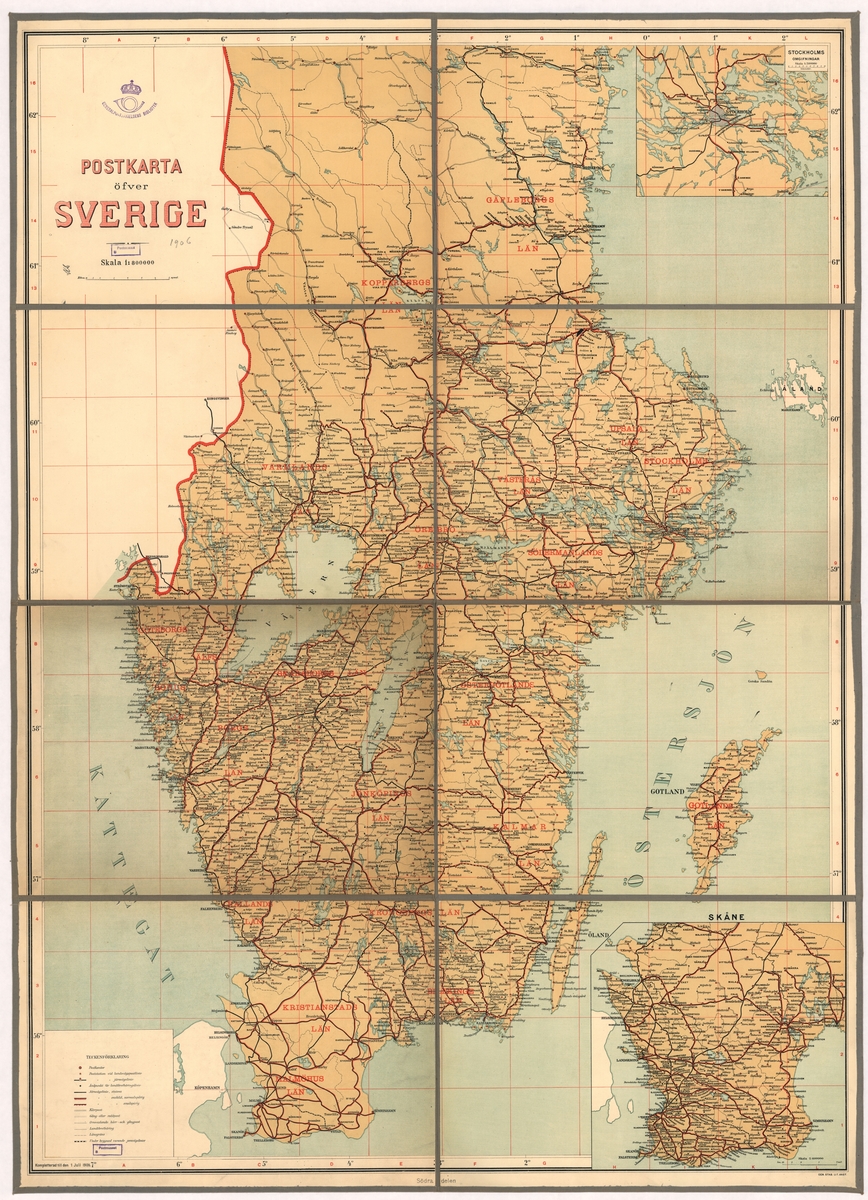 Postkarta över Sverige. Södra delen.