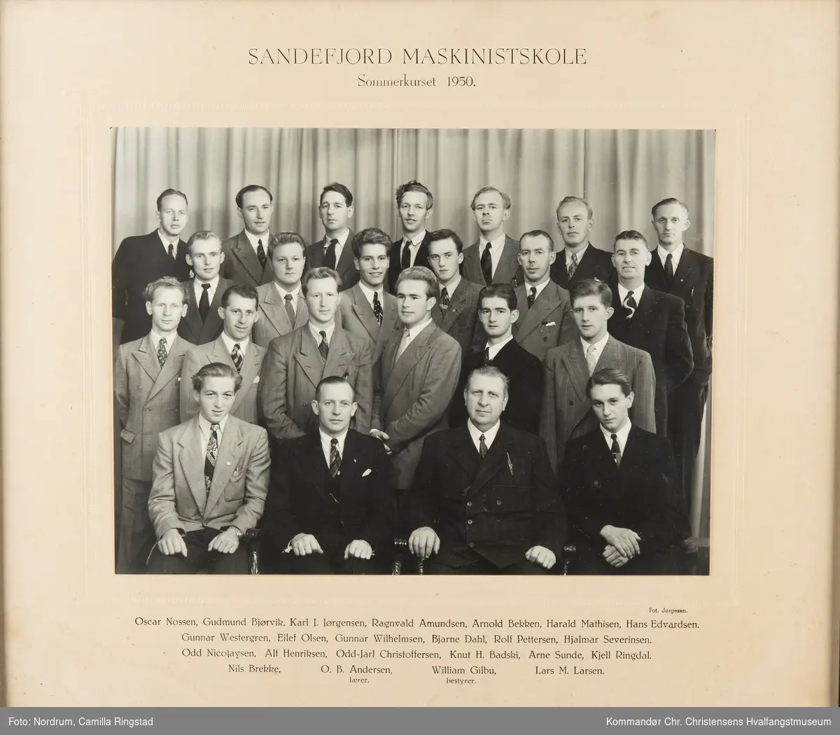 Sandefjord Maskinistskole. Elever sommerkurset 1950.
Navn under bildet