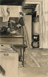 Interiør av et kjøkken [akvarell]