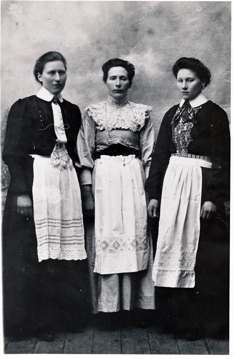 Karoline Olsen, Anna Olsen og Oline Larsen, Søndre Torsken. Bildet tatt ca.1915.