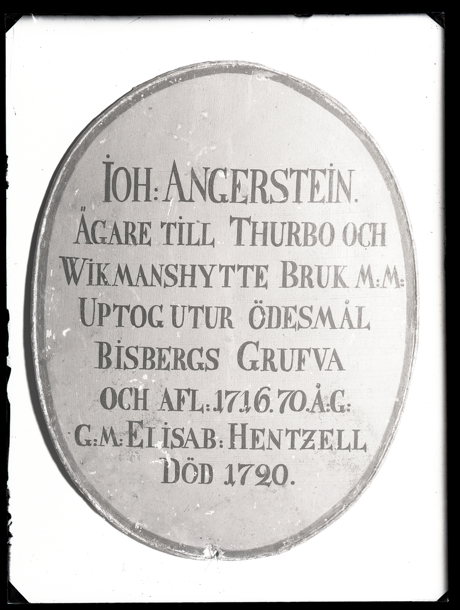 Minnestavla över Joh. Angerstein, Västerås Domkyrka.