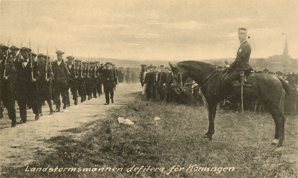 Landstormens mobilisering 1914, landstormsmännen defilerar för Gustav V.