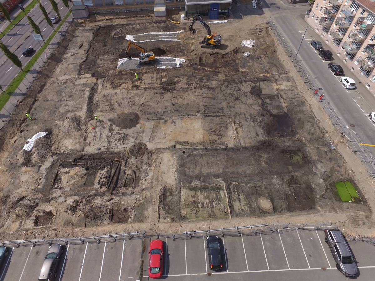 Översikt över området för arkeologisk undersökning, kvarteret Domherren 23, RAÄ 50:1, Jönköpings stad och kommun.