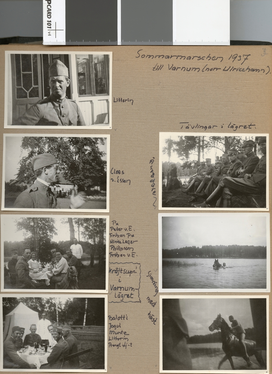 Text i fotoalbum: "Sommarmarschen 1937 till Varnum (norr Ulricehamn). Simning med häst".