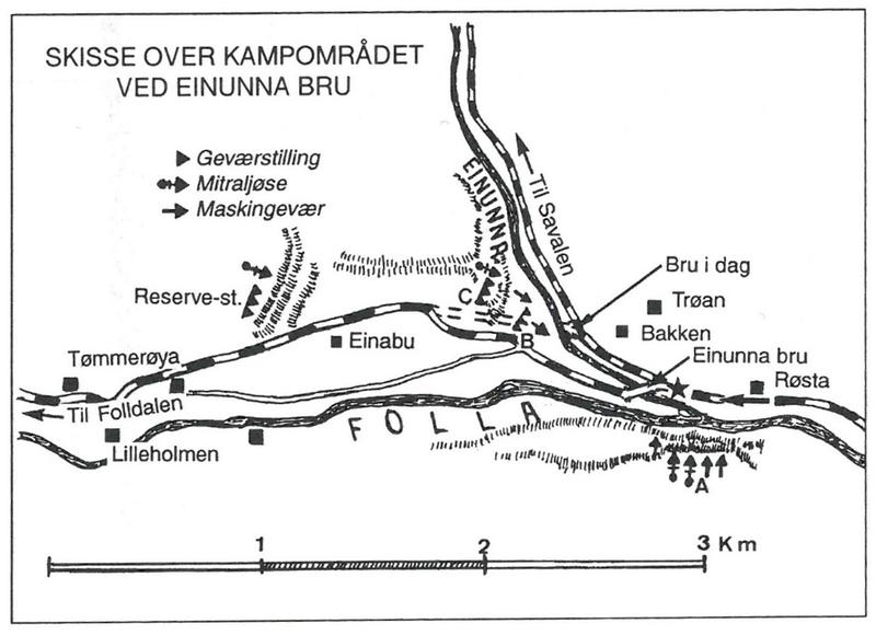 kart over kampområdet einunna bru april 1940