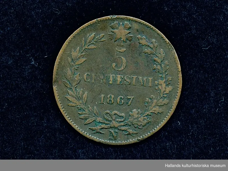Italienskt mynt. 5 Centisimi, 1867. 