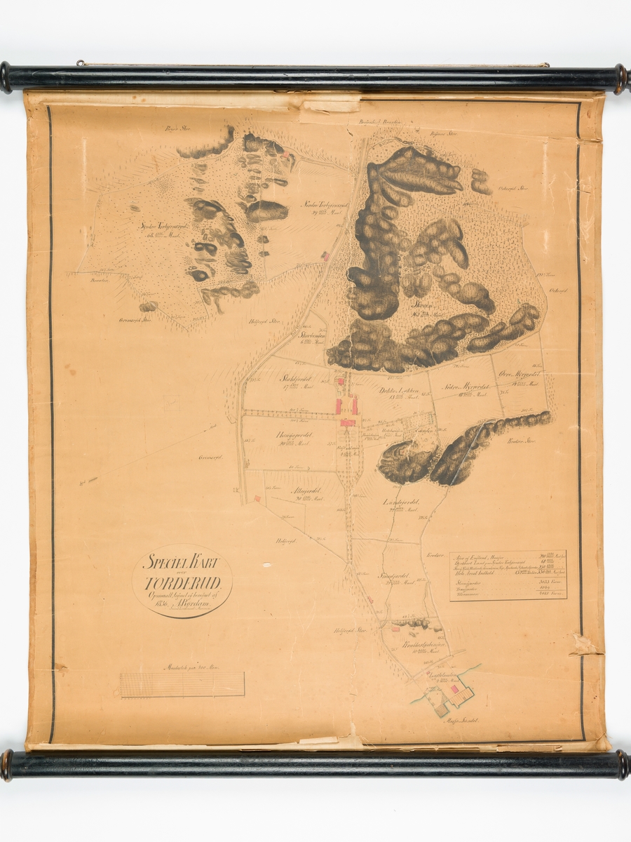 Kart over Torderød i 1836. Oversikt over eiendommen Torderød i 1836.