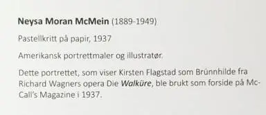 Plakett til portrett. Kort informasjon om kunstner Neysa Moran McMein