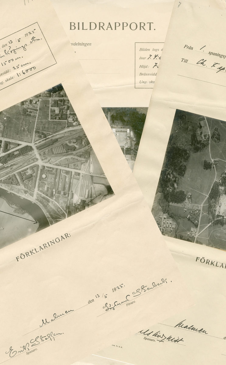 Flygfotografier över Linköping, 1925. Foton tillhörande bildrapporter från spaning vid flygspanarskolan på Malmen.